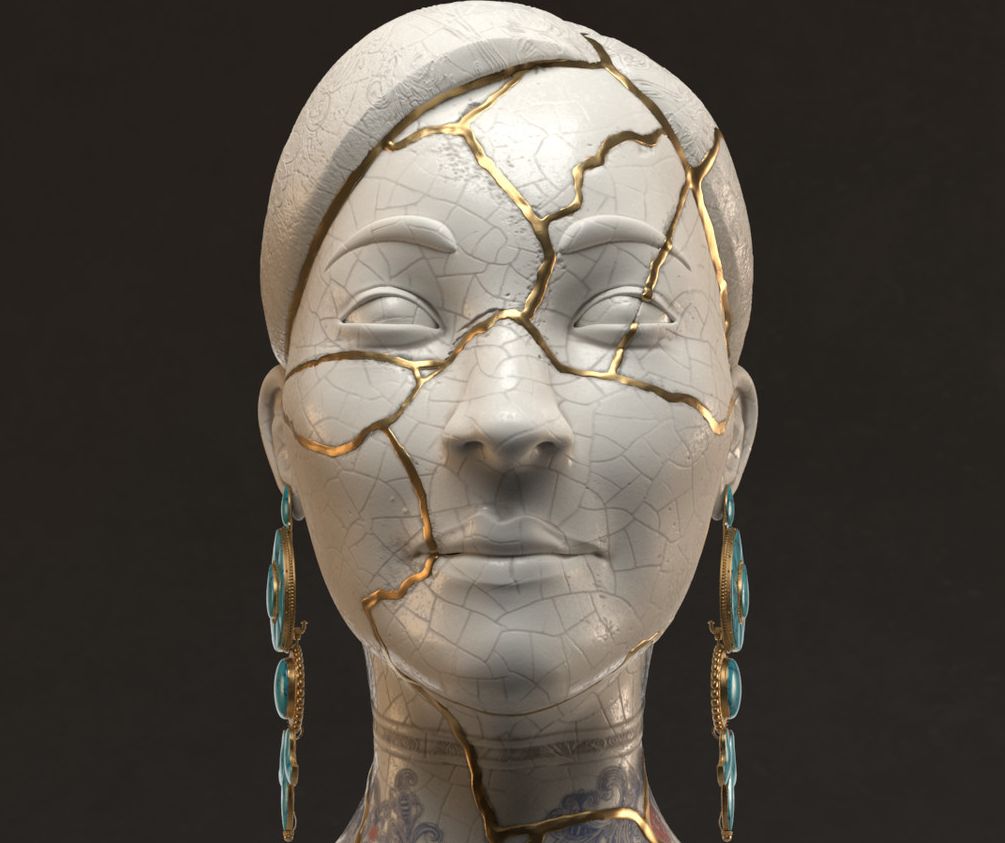 Le kintsugi, l'art de la réparation. Arnald Andujar/ArtStation Tête Kintsugi